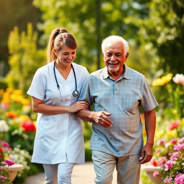 An older adult spending time with a companion outdoors